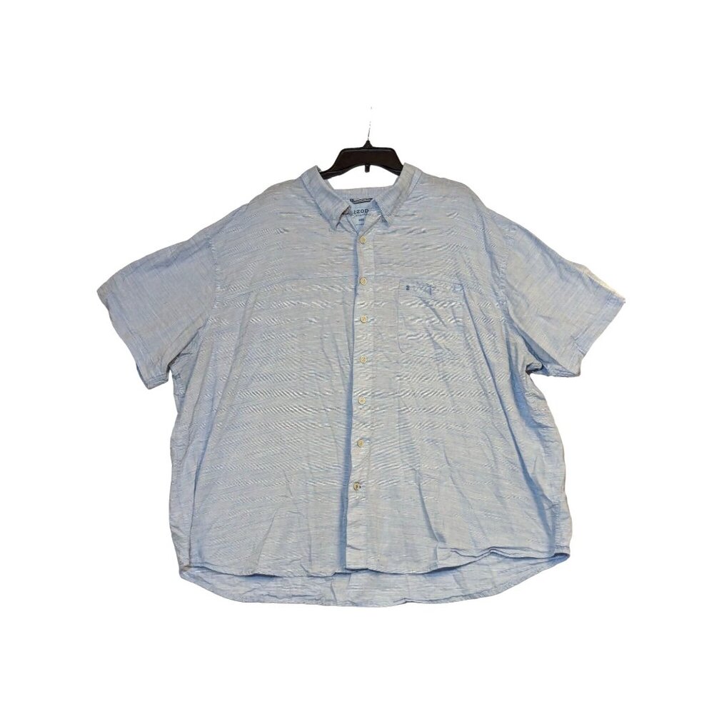 Izod Saltwater Men's 4XB Short Sleeve Button-Down Shirt Light Blue Stripes 100%